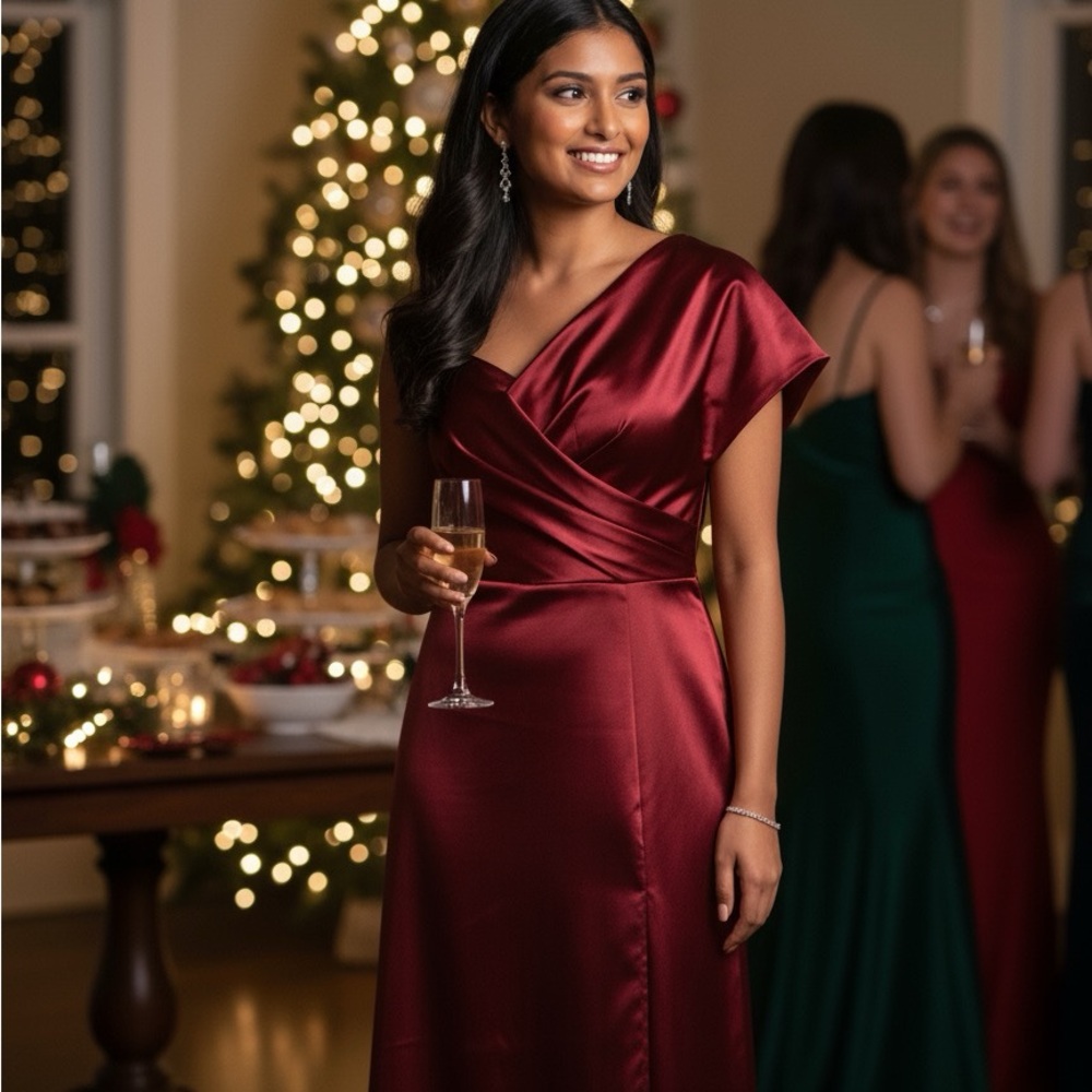 Elegant Burgundy Satin Dress